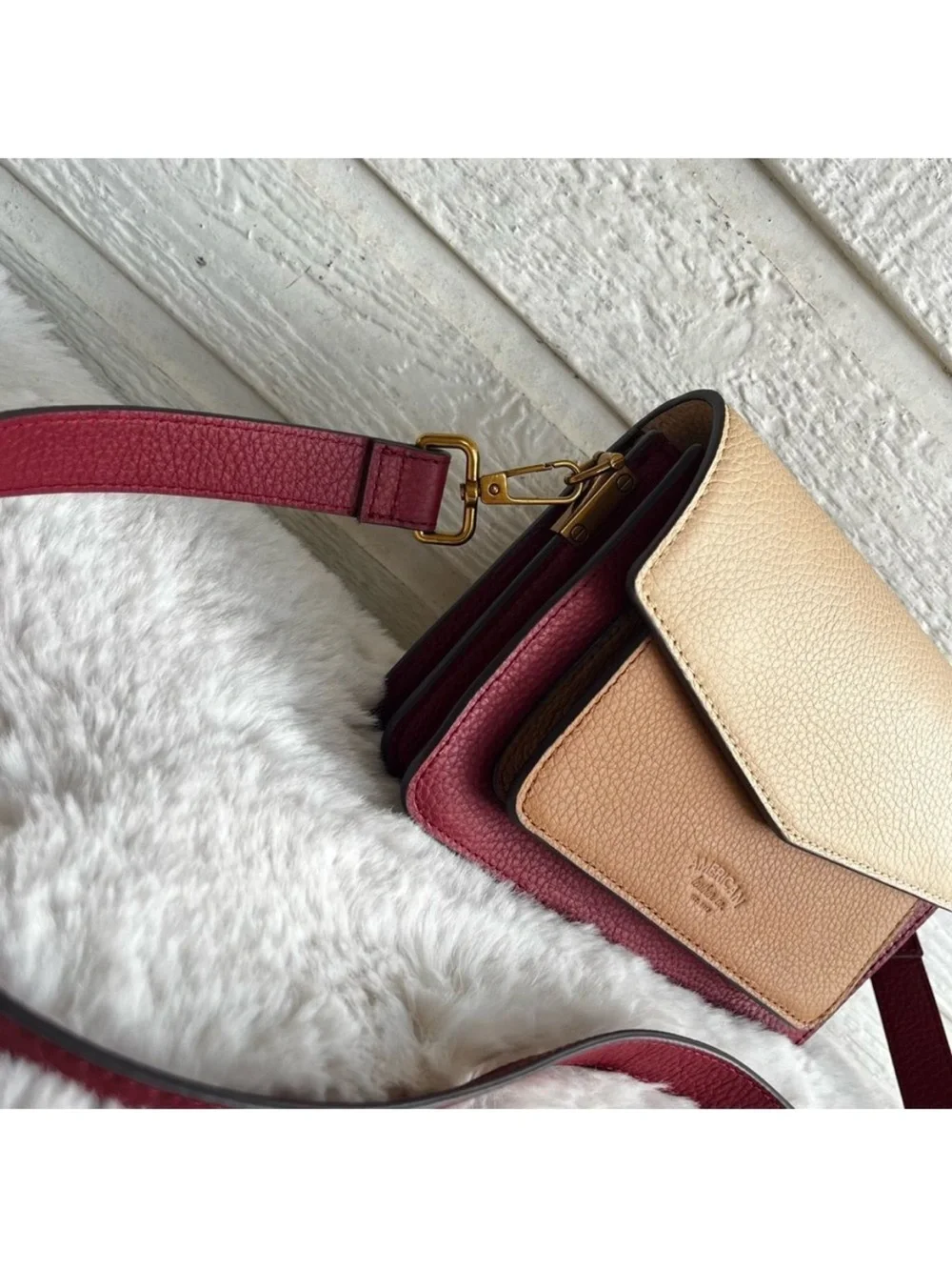 AMERICAN LEATHER CO. Troy Colorblock Red Accordion Flap Crossbody
